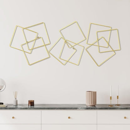 Hicarer 3 Pcs Interlocking Rings Wall Sculpture Gold Metal Home Wall Decor Abstract Aesthetic Gold Decoration for Art Bedroom Living Room Bathroom Home(Square)