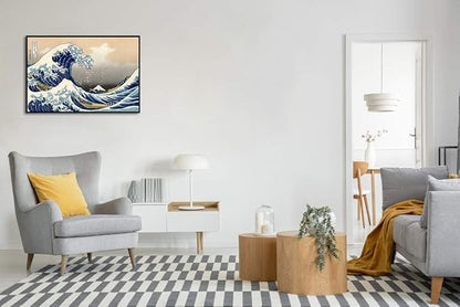 Wieco Art Framed Art Great Wave of Kanagawa Katsushika Hokusai Giclee Canvas Prints Wall Art Abstract Seascape Paintings for Living Room Home Decorations Large Framed Sea Artwork