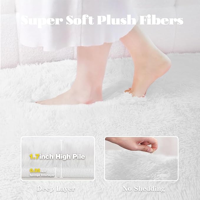 White Rugs for Bedroom: 4x6 Fluffy Shag Soft Washable Rug Fuzzy Plush Indoor Carpet for Living Room Kids Girls Boys Room Nursery Dorm (White, 4'x6')