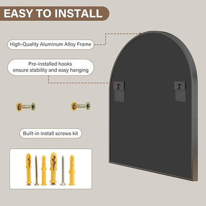 XRAMFY 31"x32" Arched Wall Mirror for Bathroom, Black Vanity Mirror for Bedroom, Living Room, Entryway, Decorative Hanging Mirror for Wall