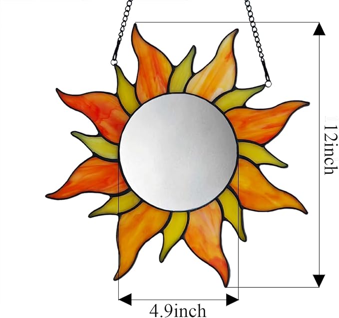 HolliveeyTiffany Style Stained Glass Window Panel with Mirror, for New Year's New House Decoration Hangings， 12 inches Sun Mirror Decorative,Wall-Mounted Mirrors，Fashion Gifts