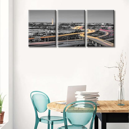 3 Pieces Washington DC Skyline Wall Decor for Living Room American Cityscape Artwork Wall Decor for Bedroom Giclee Wooden Framed Gallery-Wrapped Ready to Hang (36" Wx16 H)