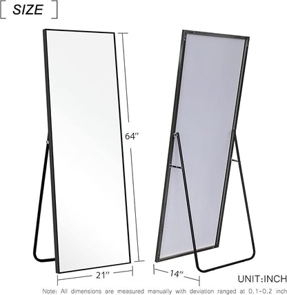 NeuType 64"x21" Full Length Mirror Floor Mirror with Standing Holder Aluminum Alloy Frame Bedroom Dressing Mirror Standing Hanging or Leaning Against Wall, Black