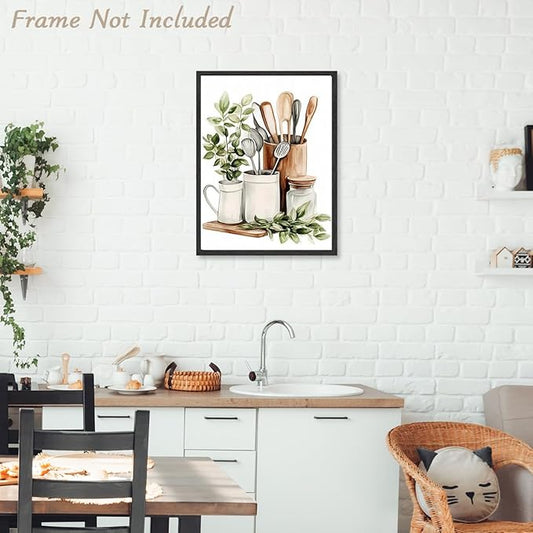 Dazzlewall Watercolor Botanical Kitchen Wall Art Decor,Sage Green Eucalyptus Leaves Kitchenware Wall Poster for Kitchen Dining Room Canteen Decor 12x16 in Unframed