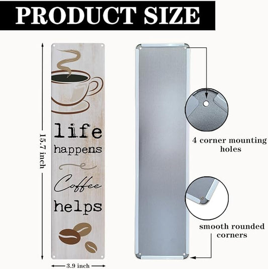 Vintage Coffee Signs, Life Happens Coffee Helps, Retro Metal Tin Sign, Inspirational Coffees Wall Art, Farmhouse Decorations for Cafe, Decorative Metal Wall Signs 15.8x4 Inches