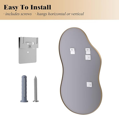WEER Irregular Wall Mirror, 26x46 inch Gold Asymmetrical Wall Mounted Mirrors Decorative, Abstract Wavy Aluminum Alloy Frame for Bathroom, Bedroom, Living Room, Entryway