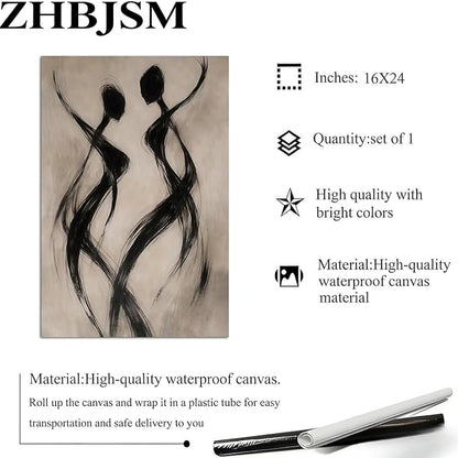 Abstract Dancer Wall Art Modern Black Brushstroke Figure Silhouette Elegant Minimalist Neutral Tone Home Living Room Bedroom Entryway Sophisticated Artistic Interior Decor Statement Piece 16x24 Inch Unframed
