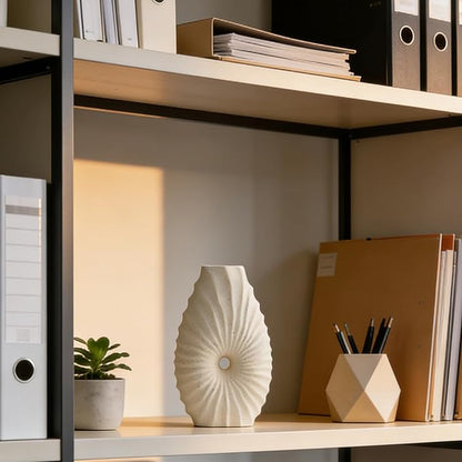 Minimalist Ceramic Flower Vase in Off-White Stoneware – 7.5’’/19cm, Artistic & Stylish Design, Perfect for Small Spaces, Home & Office Decor
