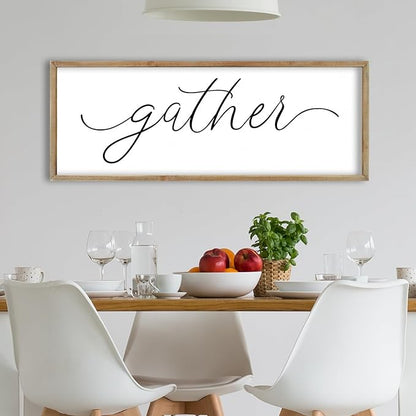 FZMHASLWW Gather Sign Wall Decor 40"×15" Large Wooden Framed for Dining Room Simple Home Kitchen Hanging Art (Wood)