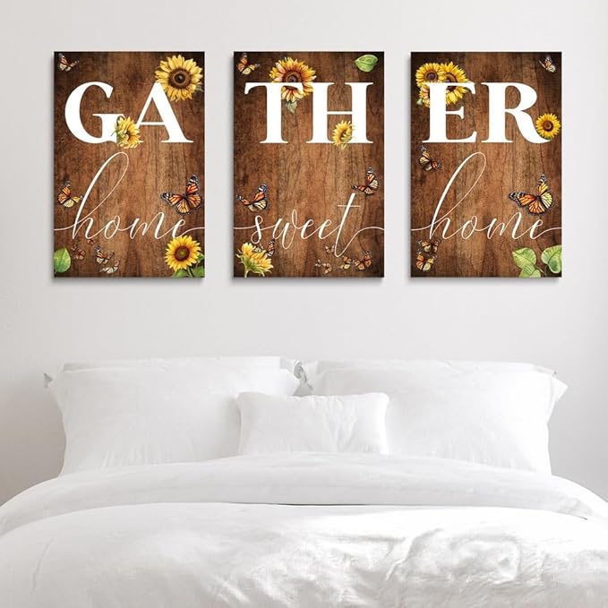 GUBIYU Gather Signs for Home Decor Gather Wall Decor for Dining Room Home Sweet Home Sign Rustic Wood Large Farmhouse Home Sweet Home Wall Decor Sign Artwork for Living Room,Wall Wedding Decor 24"X36"