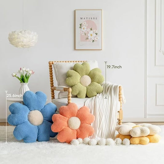 Sioloc Flower Throw Pillow, Cute Daisy Floor Seat Cushion, Aesthetic Fun Decorative Pillows for Bed Sofa Couch(Grassgreen,15.7Inch)