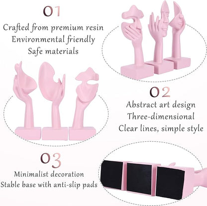 3 Pcs Thinker Large Statue Set - Pink Art Abstract Home Accent Figurines for Living Room, Bedroom, Shelves, Office Desktop, Coffee Table Decor, Gift for Women (3 Pcs Pink, 9")