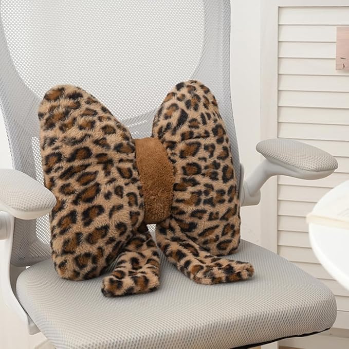 2 Pack Cute Leopard Print Bow Throw Pillows Furry Cheetah Bownote Plush Pillow Decor Bow Lumbar Suffed Pillow for Home Living Room Bedroom Bed Couch Cushion