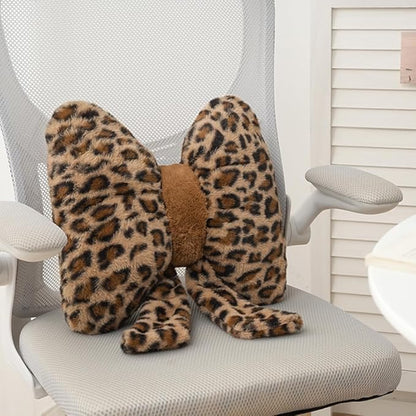 2 Pack Cute Leopard Print Bow Throw Pillows Furry Cheetah Bownote Plush Pillow Decor Bow Lumbar Suffed Pillow for Home Living Room Bedroom Bed Couch Cushion