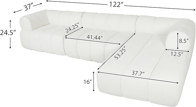 GDFStudio 122" Modern L-Shaped Sectional Sofa with Chaise Lounge,Skin-Friendly Fully Compressed Sponge Couch,High-Density Foam Cushions,Right Hand Facing,Lounge Seating for Living Room,Beige