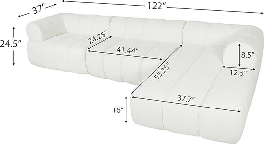 GDFStudio 122" Modern L-Shaped Sectional Sofa with Chaise Lounge,Skin-Friendly Fully Compressed Sponge Couch,High-Density Foam Cushions,Right Hand Facing,Lounge Seating for Living Room,Beige