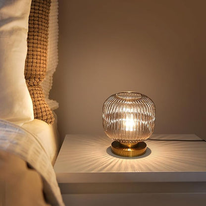 Bedside Table Lamp with Glass Shade, Small Nightlight Lamp Elegant Nightstand Lamp Modern Desk Lamp with Plug-in Style for Bedroom Living Room Tabletop,Smoky Gray, Dia7.9 x H8.7