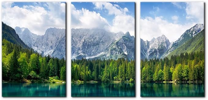 3 Pieces Nature Scenery Wall Art Decor Beautiful Landscape with Turquoise Lake Forest and Mountains Pictures Painting Print on Canvas Modern Artwork Stretched Framed Ready to Hang - 16"x24"x3 Panel