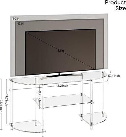 Eglaf Acrylic TV Stand - 3-Tier Semi-Circular TV Console Table - Corner TV Stand Entertainment Center with Open Shelves, TVs up to 50 Inch, 47.2'' L x 13.4'' W x 22.4'' H