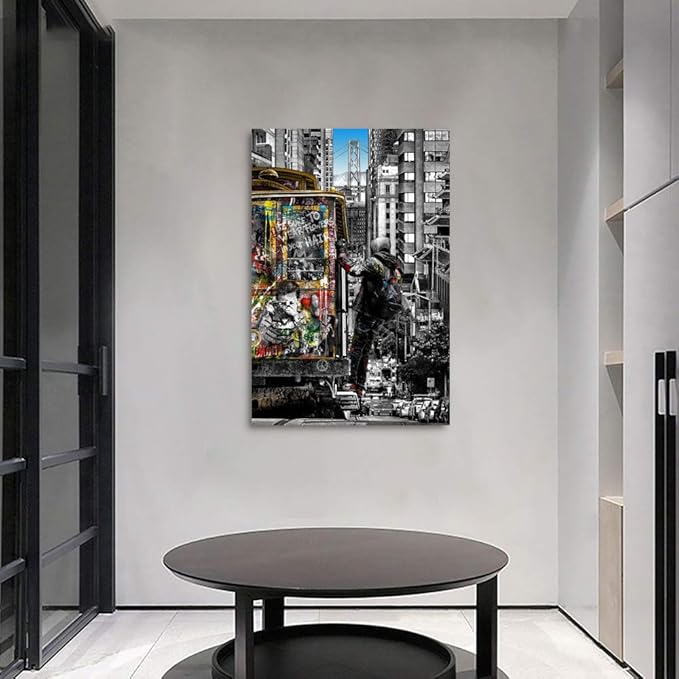 Yatsen Bridge Banksy Wall Art Paintings, Street Landscape of London City Canvas Paintings, Graffiti Pop Art Posters And Prints for Home Decor Ready to Hang - 24x36 inch
