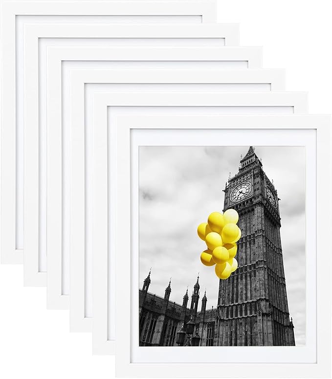 12x16 Picture Frames Set of 6 with Plexiglass, Display Pictures 11x14 with Mat or 12x16 Without Mat for Tabletop Display and Wall Mounting，White