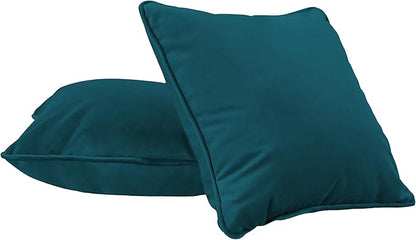 FDP 15" x 15" Velvet Square Pillow Set with Piping Decorative Throw Pillow for Home Dcor in Living Room, Bedroom or Lounge (2-Pack) - Peacock, 15157-345