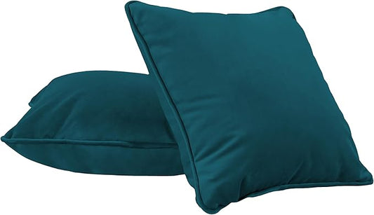 FDP 15" x 15" Velvet Square Pillow Set with Piping Decorative Throw Pillow for Home Dcor in Living Room, Bedroom or Lounge (2-Pack) - Peacock, 15157-345