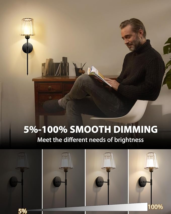Adetu Crystal Battery Operated Wall Sconce Set of 2, Gold Rechargeable Wall Sconce with 10000mAh Magnetic Bulbs and Remote Control, RGB Dimmable Wireless Battery Wall Lights for Bedroom Living Room