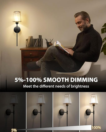 Adetu Crystal Battery Operated Wall Sconce Set of 2, Gold Rechargeable Wall Sconce with 10000mAh Magnetic Bulbs and Remote Control, RGB Dimmable Wireless Battery Wall Lights for Bedroom Living Room