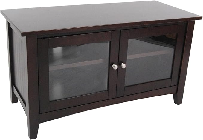 Shaker Cottage 36-Inch TV Stand – Media Console with Glass Cabinet, Adjustable Shelf, & Cord Management – Entertainment Center for Living Room or Bedroom by Alaterre Furniture (Espresso)