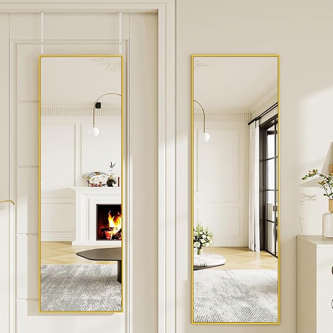 Door Mirror, Over The Door Full Length Mirror, 50"x16" Hanging Mirrors for Bedroom, Living Room, Entryway, Dorm, Gold