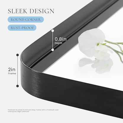 NEWBULIG 24"x40" Black Wall Mirror, Bathroom Mirrors for Over Sink, Matte Metal Framed Vanity Mirror with Tempered Glass, Entryway, Living Room, Bedroom