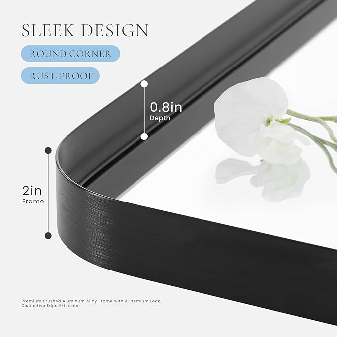 NEWBULIG 30"x40" Sliver Wall Mirror, Bathroom Mirrors for Over Sink, Matte Metal Framed Vanity Mirror with Tempered Glass, Entryway, Living Room, Bedroom