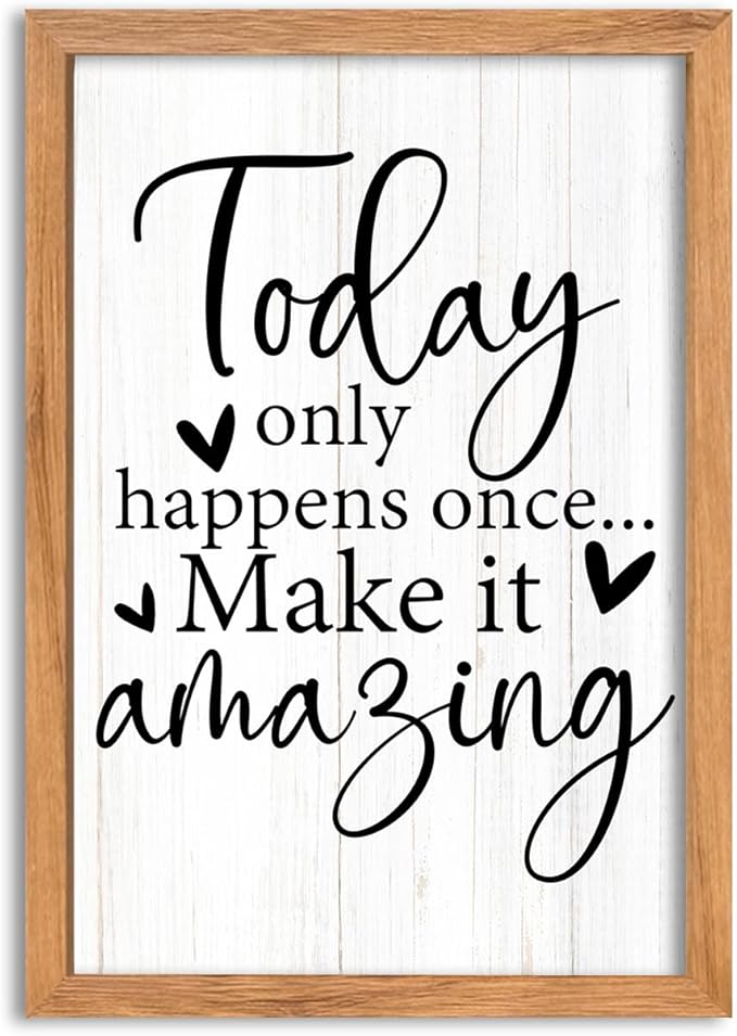 AuraPeak Today Only Happens Once Make It Amazing Inspirationa Quotes Office Wall Decor, Motivational Sayings Frame Rustic Home Living Room Laundry Room Wall Art Hanging (Wood 16"×10")