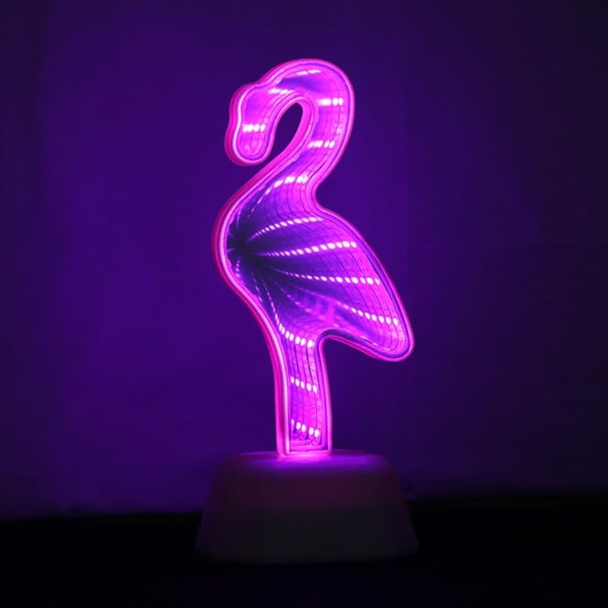 Infinite 3D Flamingo Sign Tunnel Mirror Light - Desktop Lamp, Party Home Decor, Kids Room Night Light