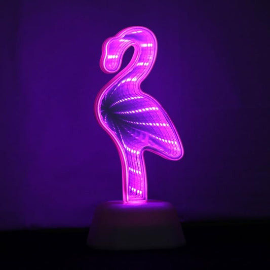 Infinite 3D Flamingo Sign Tunnel Mirror Light - Desktop Lamp, Party Home Decor, Kids Room Night Light