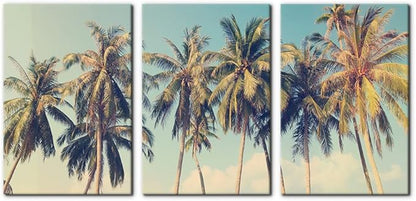 Pacimo Canvas Print Wall Art Set Row of California Palm Trees & Blue Sky Nature Wilderness Photography Realism Chic Scenic Seaside Landscape Pictures Giclee Artwork Stretched Framed - 16"x24"x3 Panels