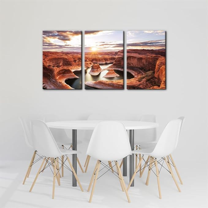Pacimo 3 Pieces Lake Modern Wall Art Decor Arizona Landscape Pictures Prints on Canvas Wall Paintings Wall Decoration for Living Room Bedroom Office Stretch and Framed Ready to Hang - 16"x24"x3
