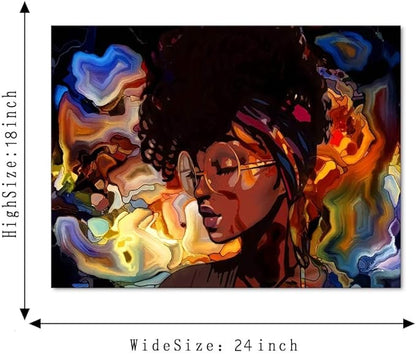 Yatsen Bridge African American Girl Wall Art Canvas Graffiti Style Poster Girl Picture Print with Frame Abstract Artwork for Living Room Ready to Hang - 24x18 inch