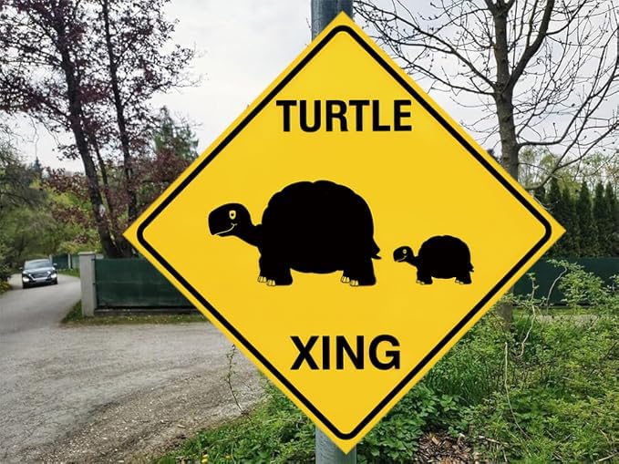 Street Sign Wall Art Plaque Turtle Xing Crossing Metal Signs Yard Decoration Signs Caution Slow Animal Outdoor & Indoor Aluminum Metal Tin Sign 12 X 12 Inch