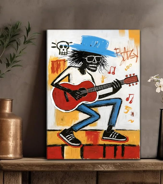 Music Canvas Print Wall Art Black Man Wall Decor Cool Pictures Colorful Graffiti Poster Abstract Art Framed Artwork for Living Room Bedroom Decoration Ready to Hang 12x16inch