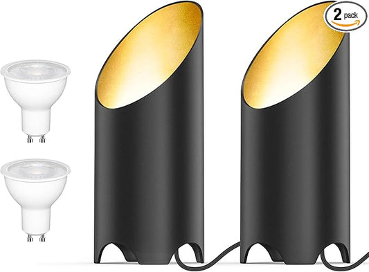 2 Pack Up Lights Indoor, 6W 3000K Warm White Uplighting Indoor Floor Can Light with GU10 Bulb, Indoor Floor Spotlight for Plants, Wall & Artwork, Plug Cord & Foot Switch, Black