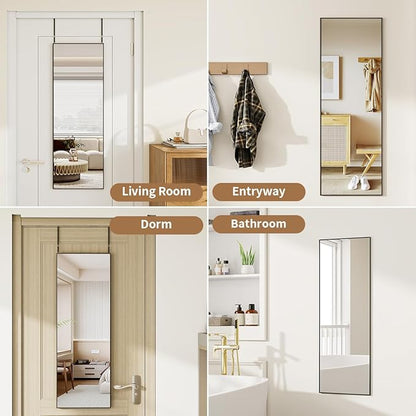 Door Mirror, Over The Door Full Length Mirror, 50"x16" Hanging Mirrors, for Bedroom, Living Room, Entryway, Dorm, Black