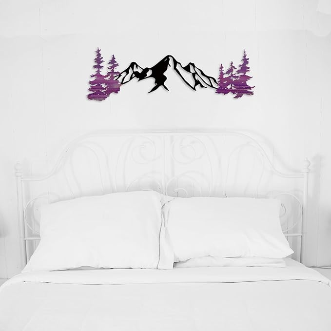 Yuzhuo Metal Mountain Wall Art Decor, Mountain Forest Silhouette Art Suitable for Living Room Bedroom Indoor Outdoor Garden Home Decoration (Purple, 34.5L x 11W)