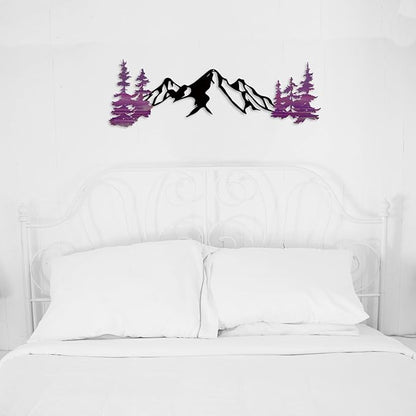 Yuzhuo Metal Mountain Wall Art Decor, Mountain Forest Silhouette Art Suitable for Living Room Bedroom Indoor Outdoor Garden Home Decoration (Purple, 34.5L x 11W)