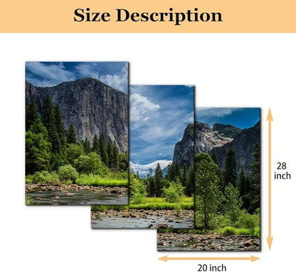 Pacimo 3 Pieces Green Wall Art Painting Yosemite National Park Clear Water Lake Mountain Trees Rocks Pictures Prints On Canvas Landscape Wall Decor for Home Modern Decoration Print - 20"x28"x3 Panel