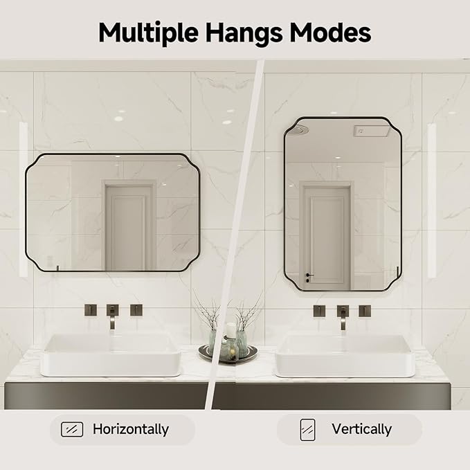 Black Wall Mirror 36"x24", Scalloped Edge Vanity Mirror - Hangs Vertically/Horizontally Decorative Bathroom Mirror for Vanity, Bedroom & Entryway, Aesthetic Bathroom Decor
