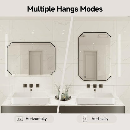 Black Wall Mirror 36"x24", Scalloped Edge Vanity Mirror - Hangs Vertically/Horizontally Decorative Bathroom Mirror for Vanity, Bedroom & Entryway, Aesthetic Bathroom Decor