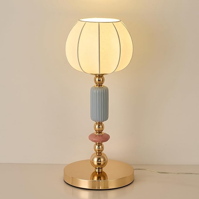 Modern Imitated Silk Table Lamp Plug in Metal Base Desk Light with Plug Cord Switch for Bedroom Bedside Living Room