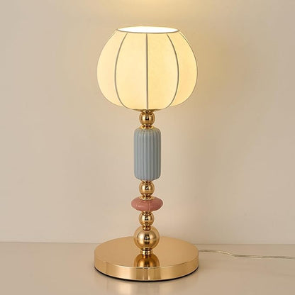 Modern Imitated Silk Table Lamp Plug in Metal Base Desk Light with Plug Cord Switch for Bedroom Bedside Living Room